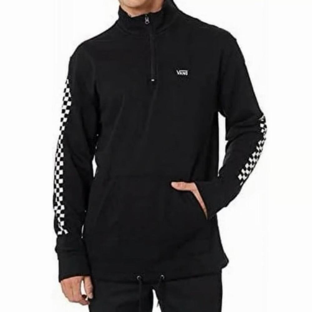 Vans Versa Black Checkerboard Sleeve Quarter Zip Pullover Sweatshirt Size Small
